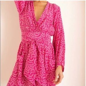 Natalie Martin pink silk Nico long sleeve mini wrap dress sz S